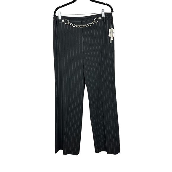 Y2K Larry Levine Black Pinstripe Silver Chain Belted Trousers Deadstock NWT 10 - Picture 2 of 10